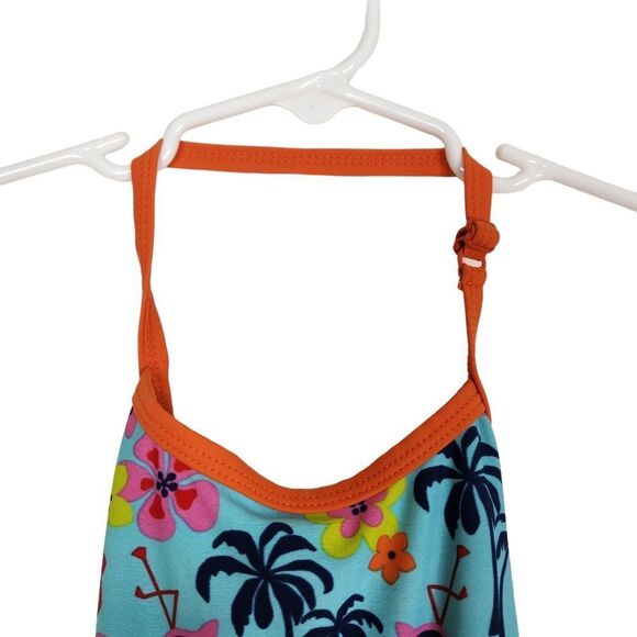 POLARN O. PYRET Swimsuit Girls 1-2 Years Blue Palm Tree Flamingo Floral Sweden - Picture 4 of 7